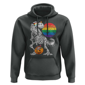Halloween LGBT Hoodie Scary Dinosaur Skeleton T rex Rainbow Moon TS11 Dark Heather Print Your Wear
