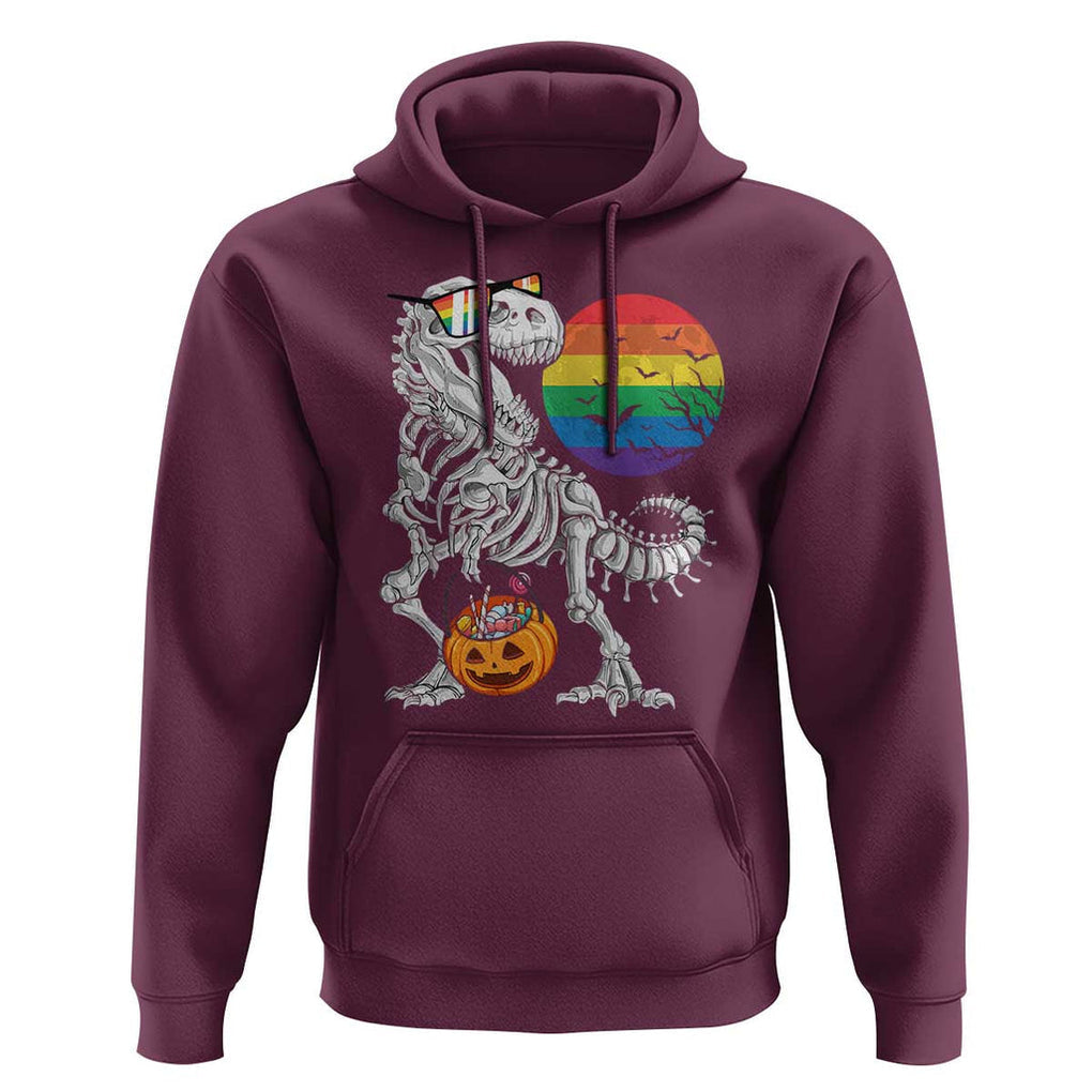 Halloween LGBT Hoodie Scary Dinosaur Skeleton T rex Rainbow Moon TS11 Maroon Print Your Wear