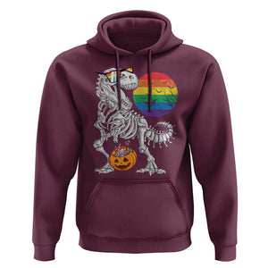Halloween LGBT Hoodie Scary Dinosaur Skeleton T rex Rainbow Moon TS11 Maroon Print Your Wear