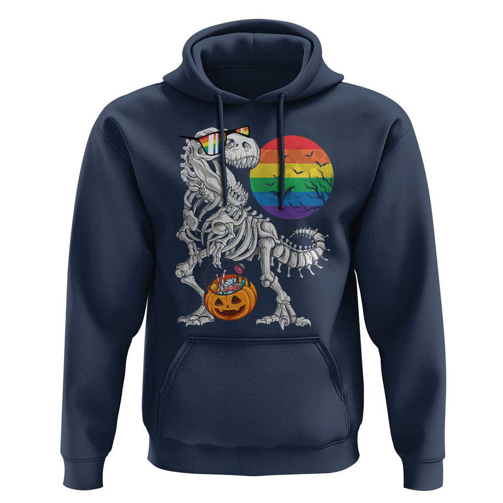 Halloween LGBT Hoodie Scary Dinosaur Skeleton T rex Rainbow Moon TS11 Navy Print Your Wear