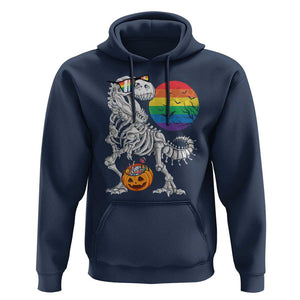 Halloween LGBT Hoodie Scary Dinosaur Skeleton T rex Rainbow Moon TS11 Navy Print Your Wear