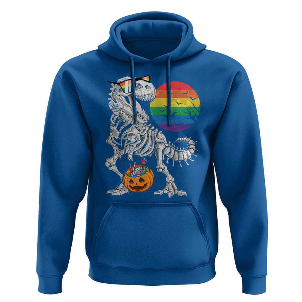 Halloween LGBT Hoodie Scary Dinosaur Skeleton T rex Rainbow Moon TS11 Royal Blue Print Your Wear