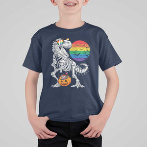 Halloween LGBT T Shirt For Kid Scary Dinosaur Skeleton T rex Rainbow Moon TS11 Navy Print Your Wear