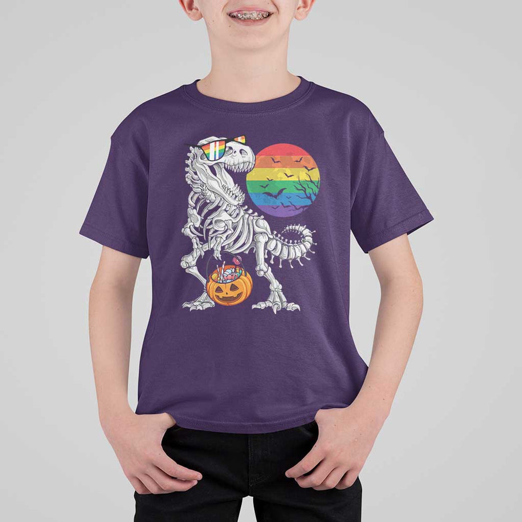 Halloween LGBT T Shirt For Kid Scary Dinosaur Skeleton T rex Rainbow Moon TS11 Purple Print Your Wear