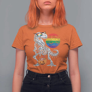Halloween LGBT T Shirt For Women Scary Dinosaur Skeleton T rex Rainbow Moon TS11 Orange Print Your Wear
