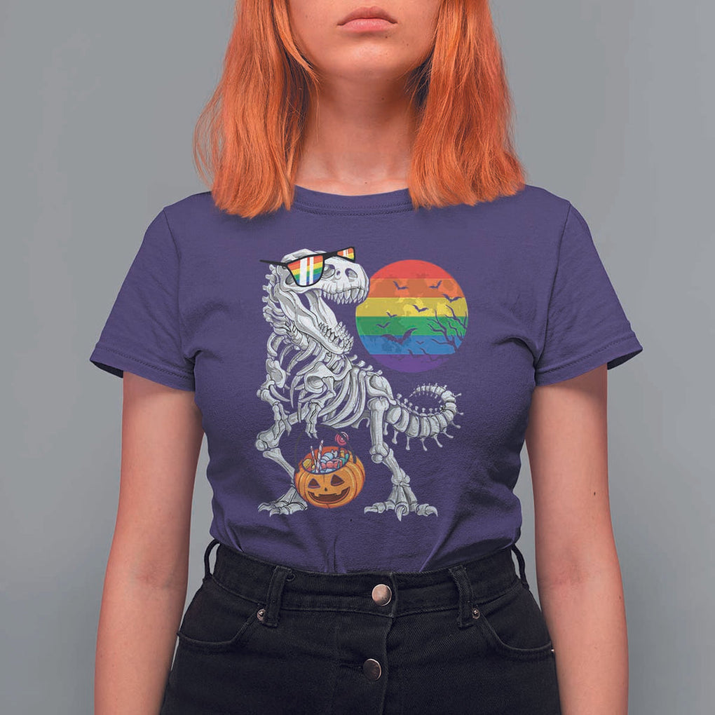 Halloween LGBT T Shirt For Women Scary Dinosaur Skeleton T rex Rainbow Moon TS11 Purple Print Your Wear