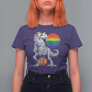 Halloween LGBT T Shirt For Women Scary Dinosaur Skeleton T rex Rainbow Moon TS11 Purple Print Your Wear