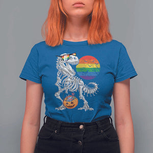 Halloween LGBT T Shirt For Women Scary Dinosaur Skeleton T rex Rainbow Moon TS11 Royal Blue Print Your Wear