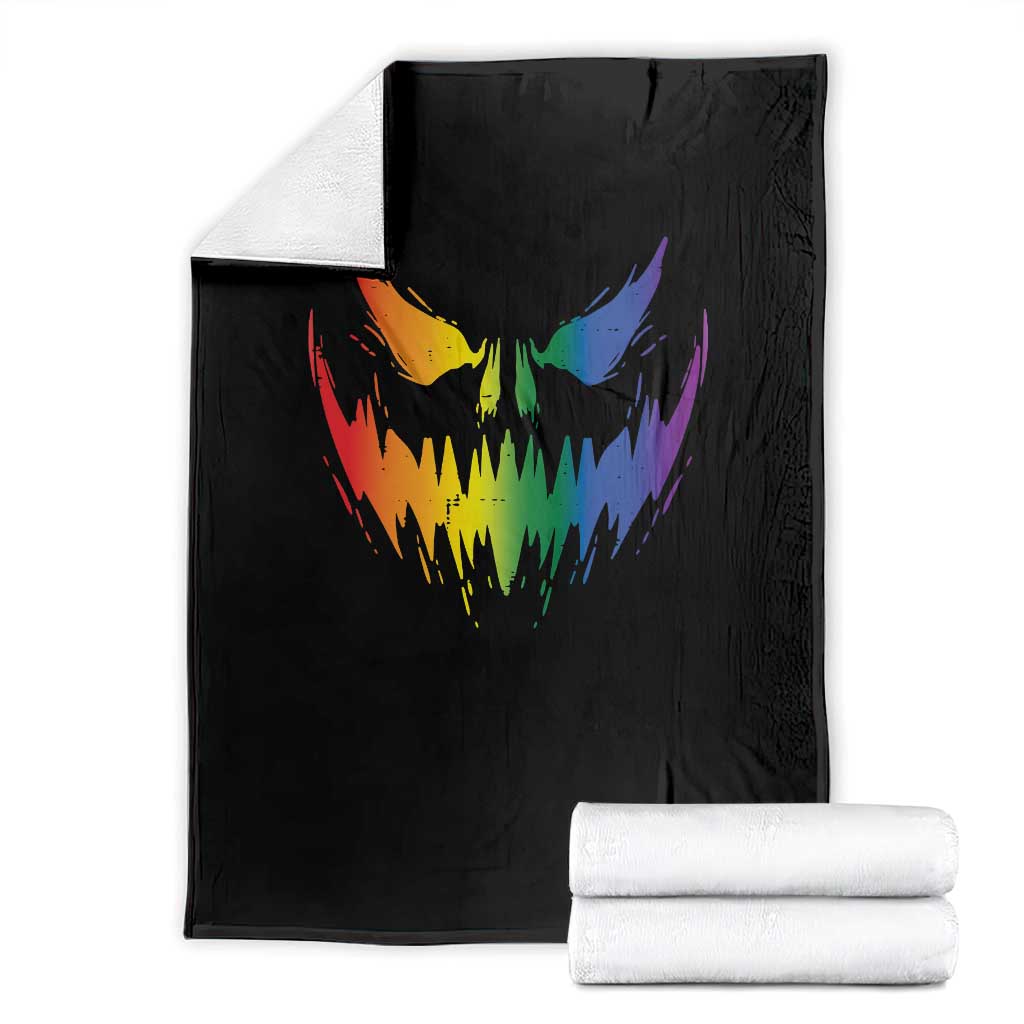 Funny Halloween LGBT Throw Blanket Jack O Lantern Scary Carved Pumpkin Face Rainbow Flag TS11 Black Print Your Wear