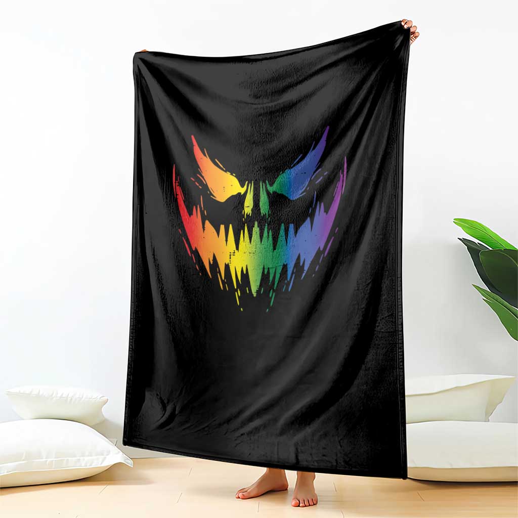 Funny Halloween LGBT Throw Blanket Jack O Lantern Scary Carved Pumpkin Face Rainbow Flag TS11 Print Your Wear