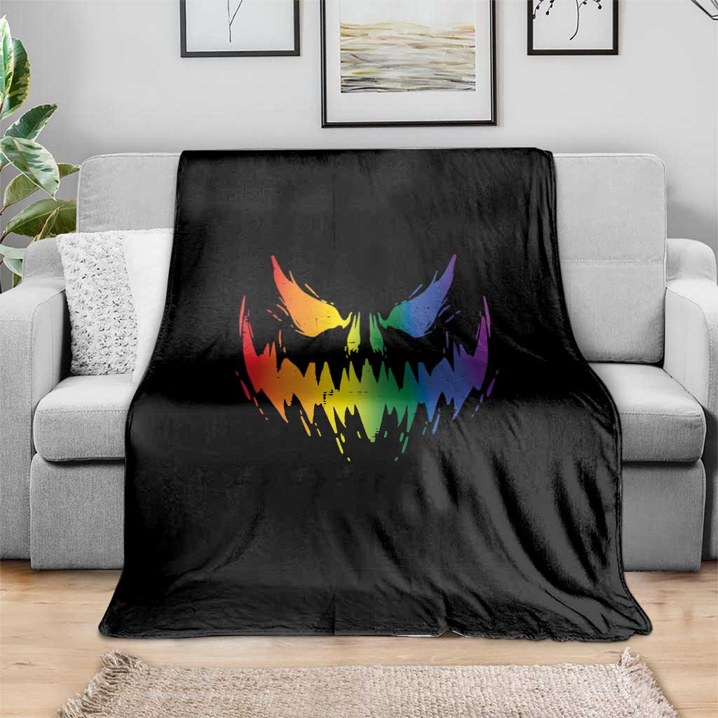Funny Halloween LGBT Throw Blanket Jack O Lantern Scary Carved Pumpkin Face Rainbow Flag TS11 Print Your Wear