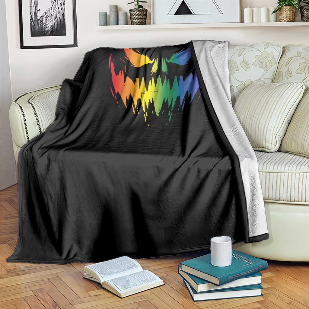 Funny Halloween LGBT Throw Blanket Jack O Lantern Scary Carved Pumpkin Face Rainbow Flag TS11 Print Your Wear