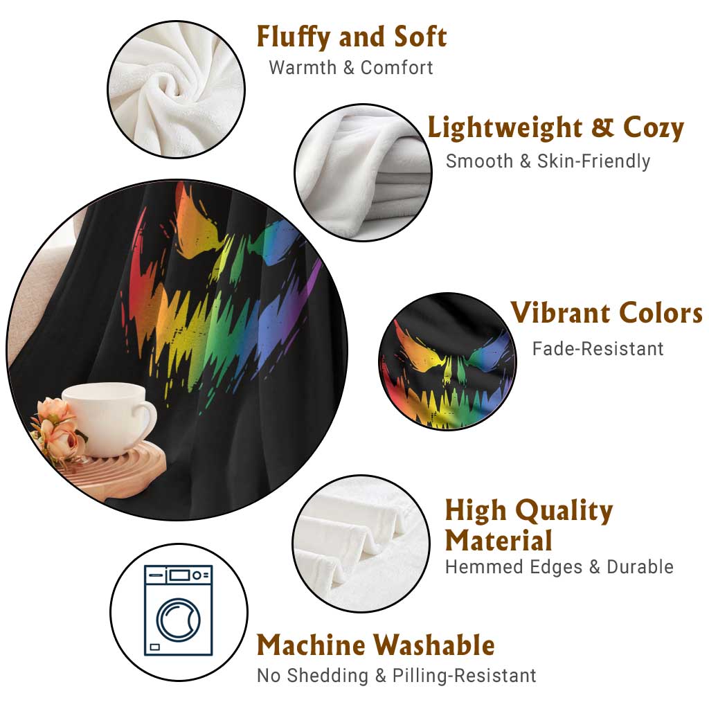 Funny Halloween LGBT Throw Blanket Jack O Lantern Scary Carved Pumpkin Face Rainbow Flag TS11 Print Your Wear