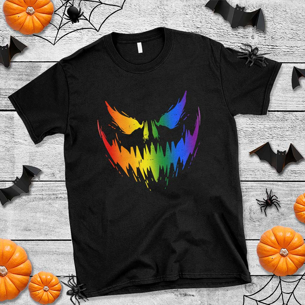 Funny Halloween LGBT T Shirt Jack O Lantern Scary Carved Pumpkin Face Rainbow Flag TS11 Black Print Your Wear