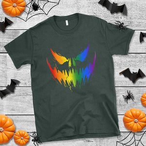 Funny Halloween LGBT T Shirt Jack O Lantern Scary Carved Pumpkin Face Rainbow Flag TS11 Dark Forest Green Print Your Wear