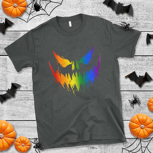 Funny Halloween LGBT T Shirt Jack O Lantern Scary Carved Pumpkin Face Rainbow Flag TS11 Dark Heather Print Your Wear