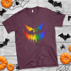 Funny Halloween LGBT T Shirt Jack O Lantern Scary Carved Pumpkin Face Rainbow Flag TS11 Maroon Print Your Wear