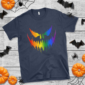 Funny Halloween LGBT T Shirt Jack O Lantern Scary Carved Pumpkin Face Rainbow Flag TS11 Navy Print Your Wear