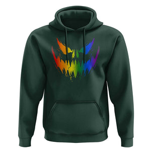 Funny Halloween LGBT Hoodie Jack O Lantern Scary Carved Pumpkin Face Rainbow Flag TS11 Dark Forest Green Print Your Wear