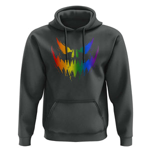 Funny Halloween LGBT Hoodie Jack O Lantern Scary Carved Pumpkin Face Rainbow Flag TS11 Dark Heather Print Your Wear