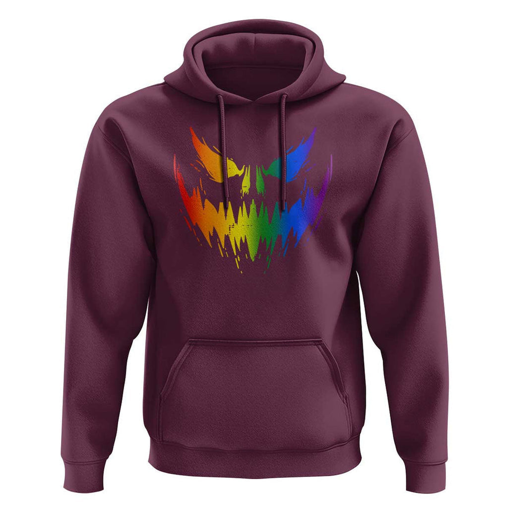 Funny Halloween LGBT Hoodie Jack O Lantern Scary Carved Pumpkin Face Rainbow Flag TS11 Maroon Print Your Wear