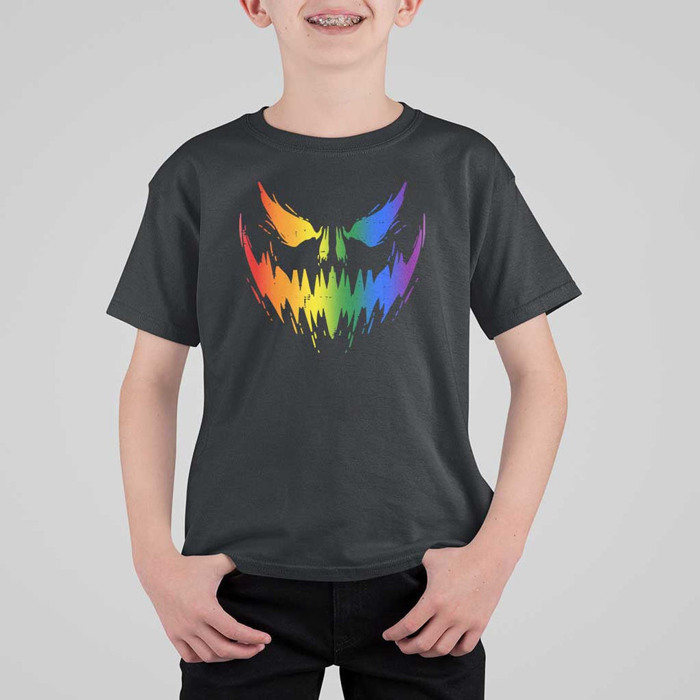 Funny Halloween LGBT T Shirt For Kid Jack O Lantern Scary Carved Pumpkin Face Rainbow Flag TS11 Black Print Your Wear