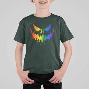 Funny Halloween LGBT T Shirt For Kid Jack O Lantern Scary Carved Pumpkin Face Rainbow Flag TS11 Dark Forest Green Print Your Wear