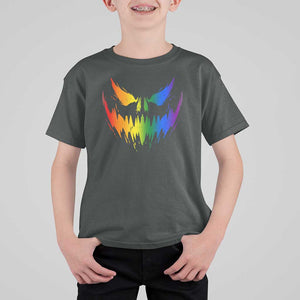 Funny Halloween LGBT T Shirt For Kid Jack O Lantern Scary Carved Pumpkin Face Rainbow Flag TS11 Dark Heather Print Your Wear