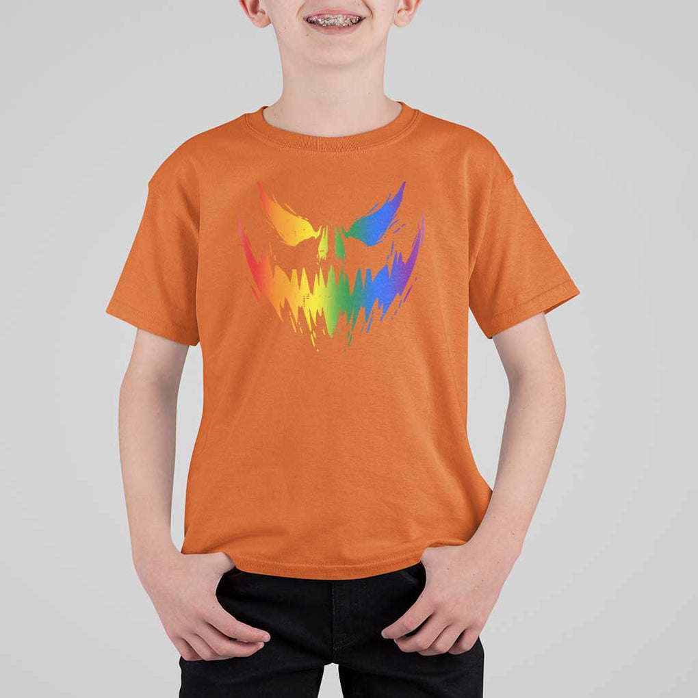 Funny Halloween LGBT T Shirt For Kid Jack O Lantern Scary Carved Pumpkin Face Rainbow Flag TS11 Orange Print Your Wear