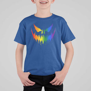 Funny Halloween LGBT T Shirt For Kid Jack O Lantern Scary Carved Pumpkin Face Rainbow Flag TS11 Royal Blue Print Your Wear