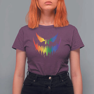 Funny Halloween LGBT T Shirt For Women Jack O Lantern Scary Carved Pumpkin Face Rainbow Flag TS11 Maroon Print Your Wear