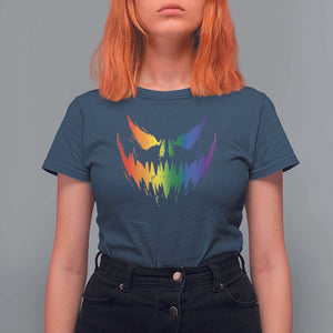 Funny Halloween LGBT T Shirt For Women Jack O Lantern Scary Carved Pumpkin Face Rainbow Flag TS11 Navy Print Your Wear