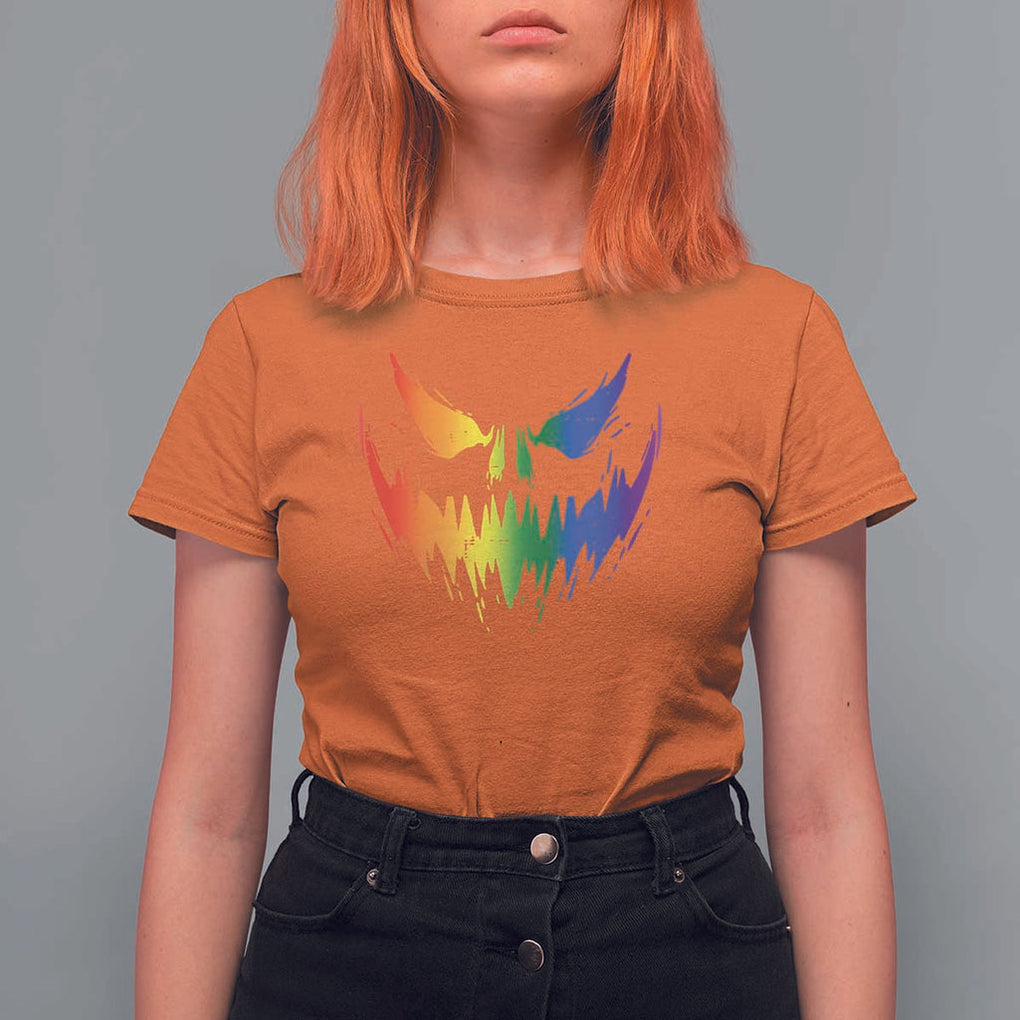Funny Halloween LGBT T Shirt For Women Jack O Lantern Scary Carved Pumpkin Face Rainbow Flag TS11 Orange Print Your Wear