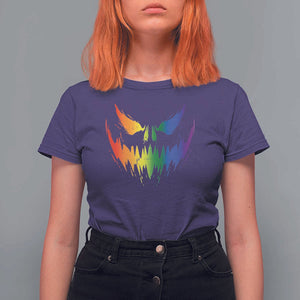 Funny Halloween LGBT T Shirt For Women Jack O Lantern Scary Carved Pumpkin Face Rainbow Flag TS11 Purple Print Your Wear