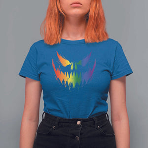 Funny Halloween LGBT T Shirt For Women Jack O Lantern Scary Carved Pumpkin Face Rainbow Flag TS11 Royal Blue Print Your Wear