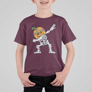 Day Of The Dead T Shirt For Kid Dabbing Pumpkin Skeleton Halloween Sugar Skull TS11 Maroon Print Your Wear