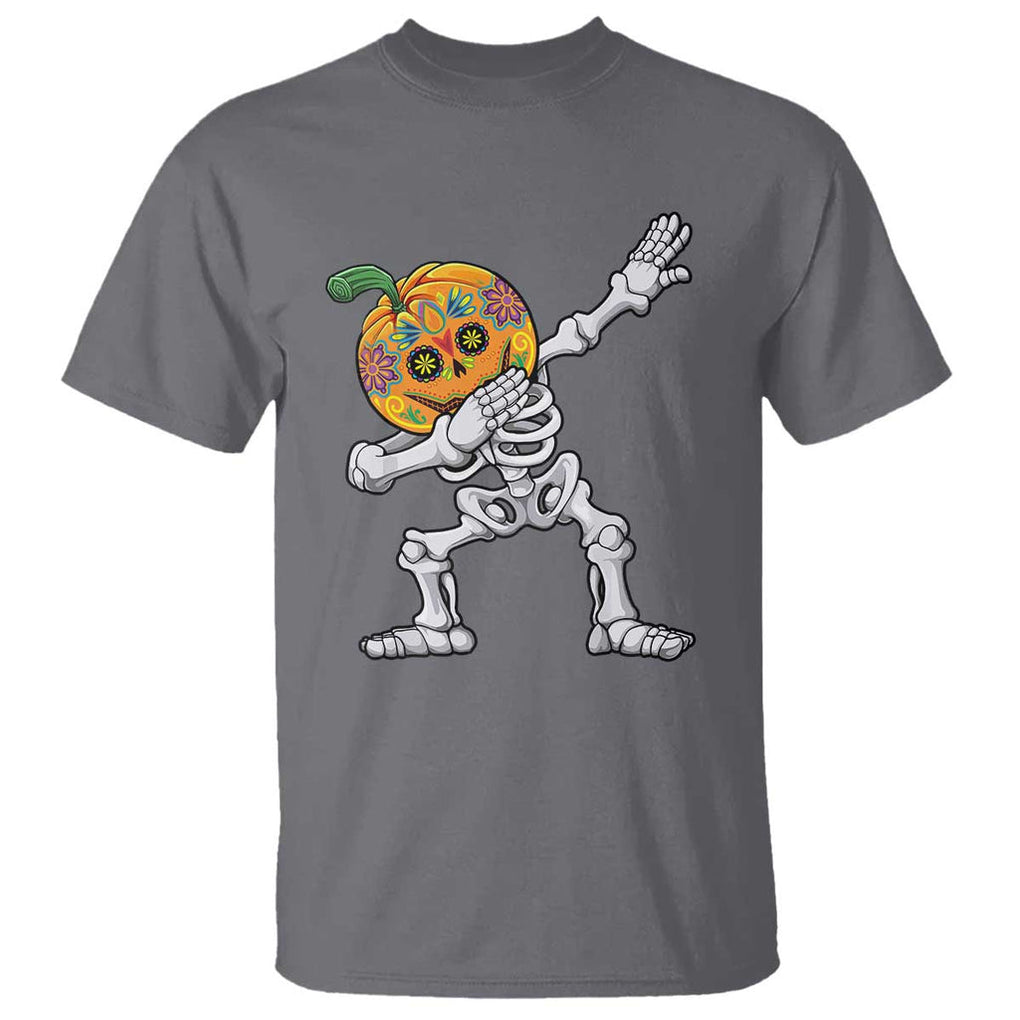 Day Of The Dead T Shirt Dabbing Pumpkin Skeleton Halloween Sugar Skull TS11 Charcoal Print Your Wear