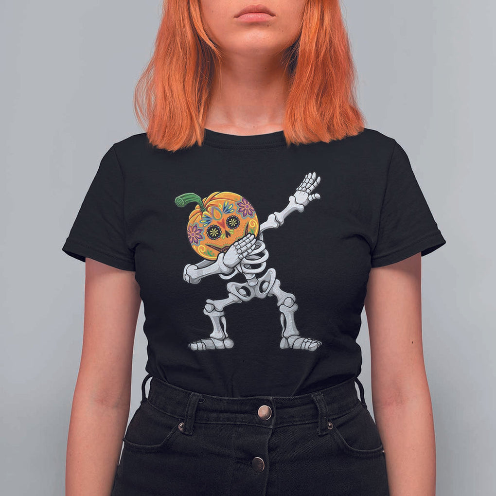 Day Of The Dead T Shirt For Women Dabbing Pumpkin Skeleton Halloween Sugar Skull TS11 Black Print Your Wear