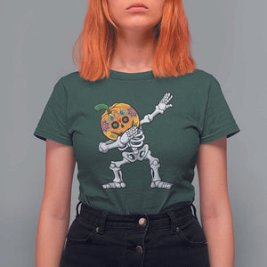 Day Of The Dead T Shirt For Women Dabbing Pumpkin Skeleton Halloween Sugar Skull TS11 Dark Forest Green Print Your Wear