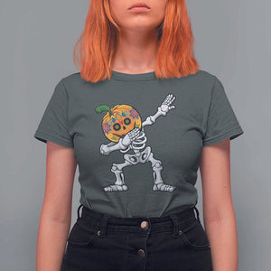 Day Of The Dead T Shirt For Women Dabbing Pumpkin Skeleton Halloween Sugar Skull TS11 Dark Heather Print Your Wear