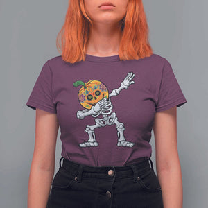 Day Of The Dead T Shirt For Women Dabbing Pumpkin Skeleton Halloween Sugar Skull TS11 Maroon Print Your Wear