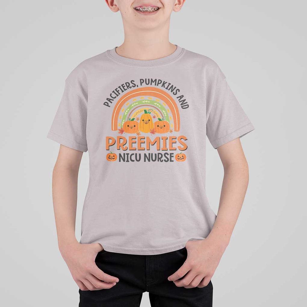 Halloween Nurse T Shirt For Kid Pacifiers Pumpkins And Preemies Baby Pumpkin Rainbow Fall Season TS11 Ice Gray Print Your Wear