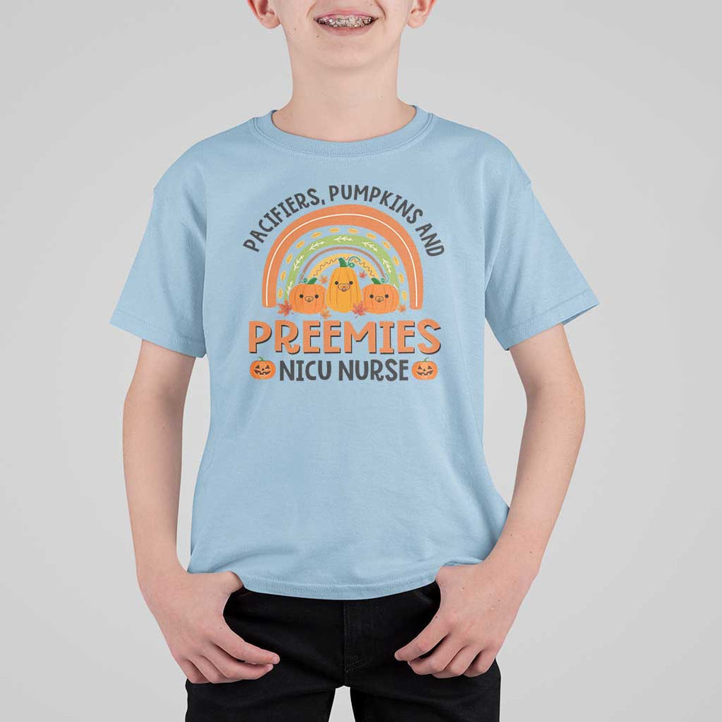 Halloween Nurse T Shirt For Kid Pacifiers Pumpkins And Preemies Baby Pumpkin Rainbow Fall Season TS11 Light Blue Print Your Wear