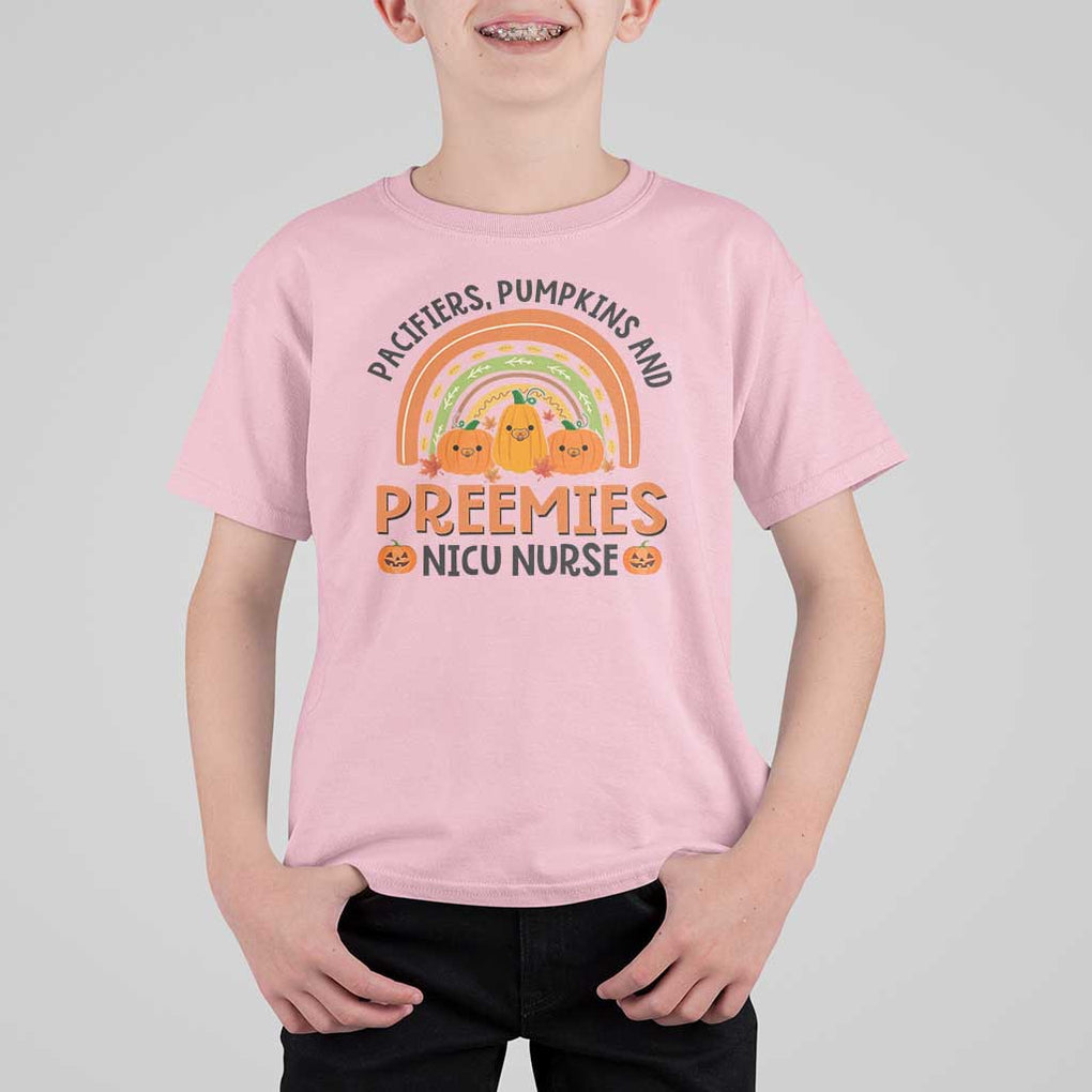 Halloween Nurse T Shirt For Kid Pacifiers Pumpkins And Preemies Baby Pumpkin Rainbow Fall Season TS11 Light Pink Print Your Wear