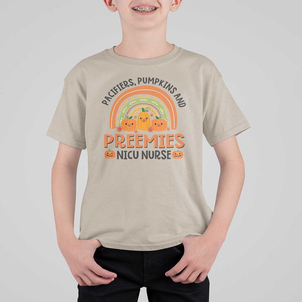 Halloween Nurse T Shirt For Kid Pacifiers Pumpkins And Preemies Baby Pumpkin Rainbow Fall Season TS11 Sand Print Your Wear