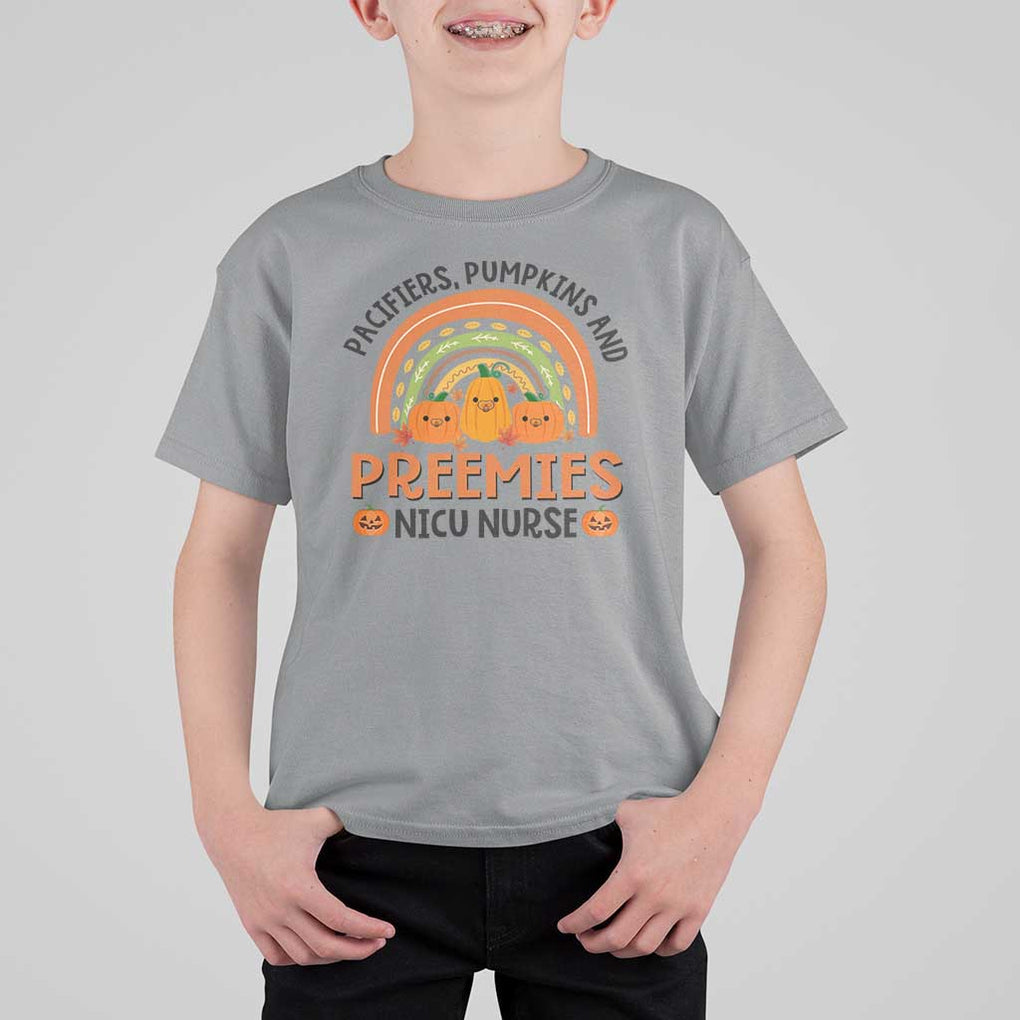 Halloween Nurse T Shirt For Kid Pacifiers Pumpkins And Preemies Baby Pumpkin Rainbow Fall Season TS11 Sport Gray Print Your Wear