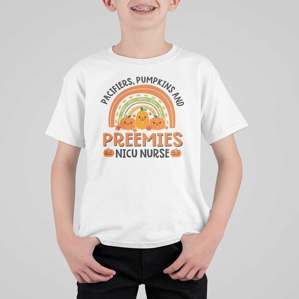 Halloween Nurse T Shirt For Kid Pacifiers Pumpkins And Preemies Baby Pumpkin Rainbow Fall Season TS11 White Print Your Wear