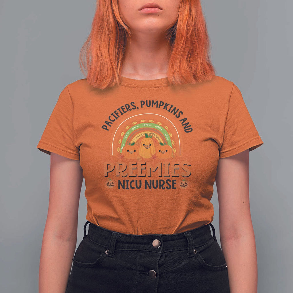 Halloween Nurse T Shirt For Women Pacifiers Pumpkins And Preemies Baby Pumpkin Rainbow Fall Season TS11 Orange Print Your Wear