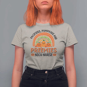 Halloween Nurse T Shirt For Women Pacifiers Pumpkins And Preemies Baby Pumpkin Rainbow Fall Season TS11 Sand Print Your Wear