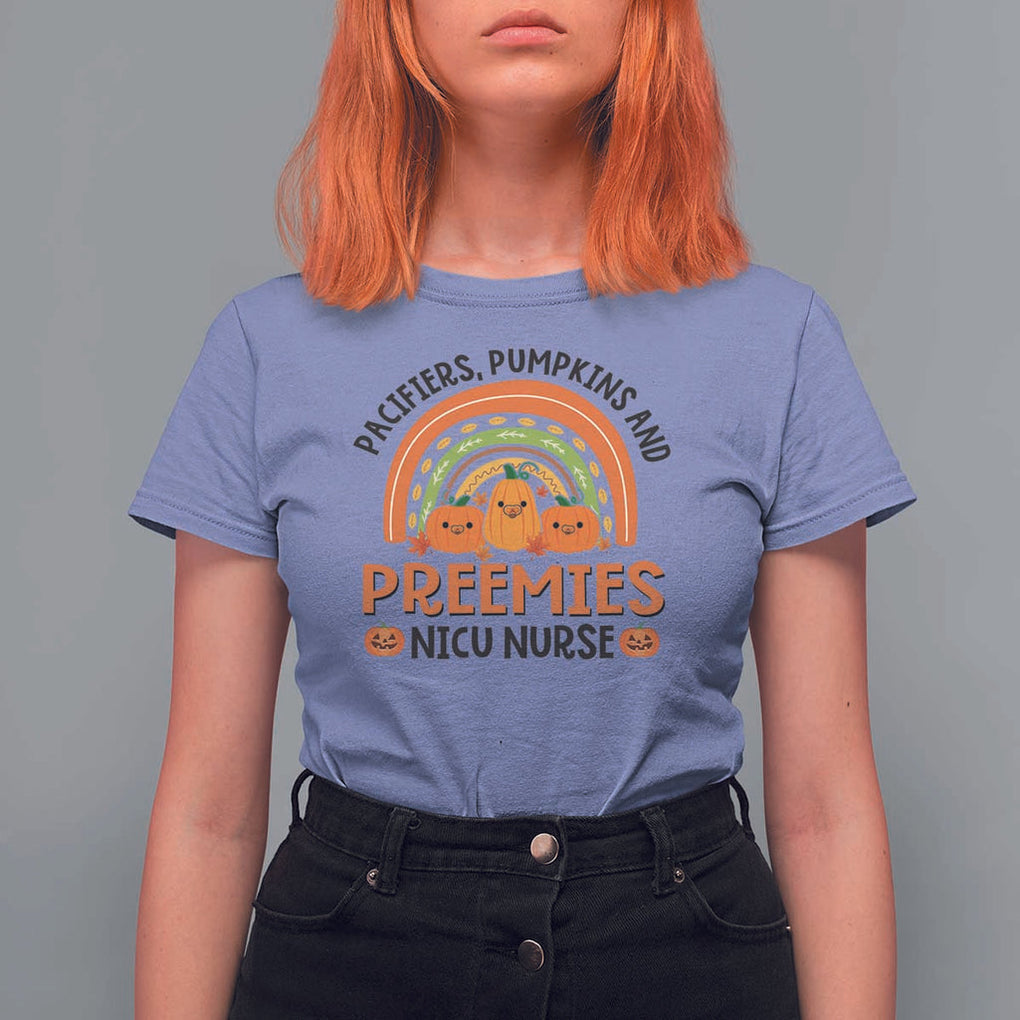 Halloween Nurse T Shirt For Women Pacifiers Pumpkins And Preemies Baby Pumpkin Rainbow Fall Season TS11 Violet Print Your Wear